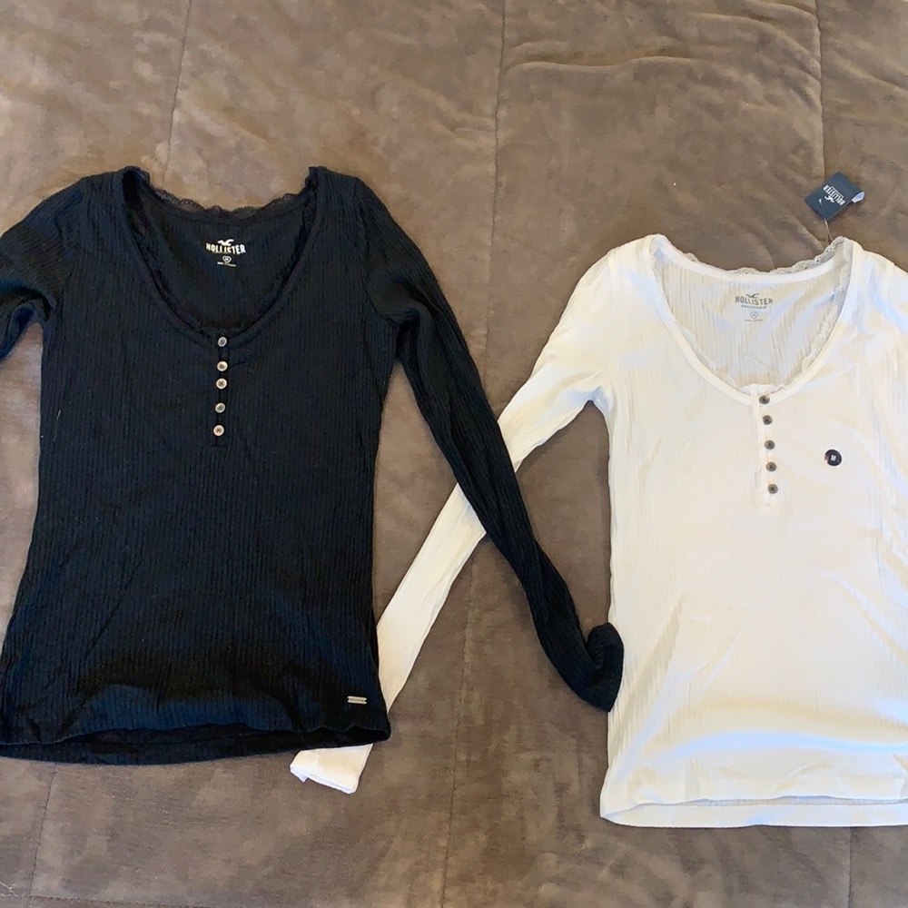 2 long Sleeve tops with buttons and lace neckline